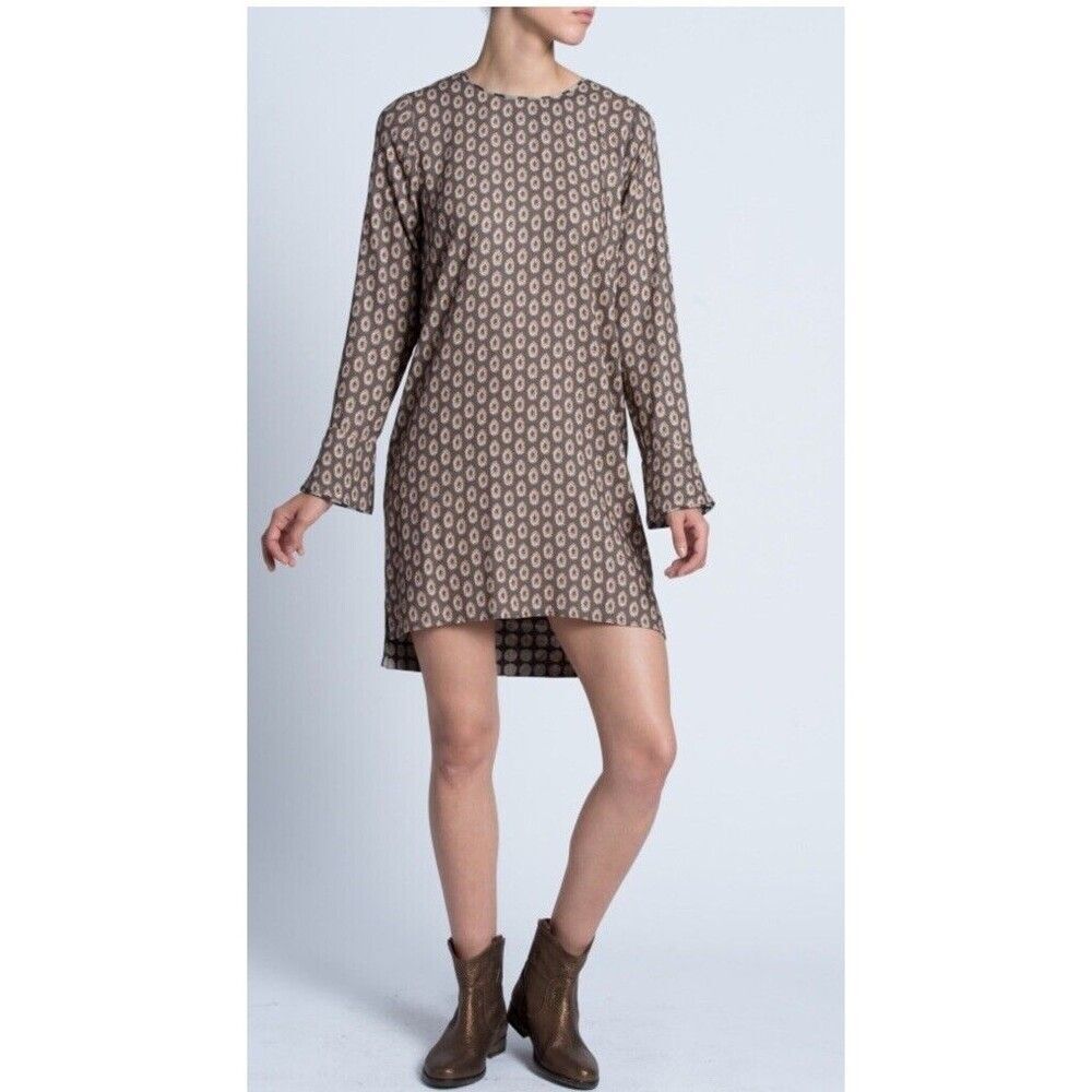 Cotelac Taupe Printed Long-Sleeve Mini Dress